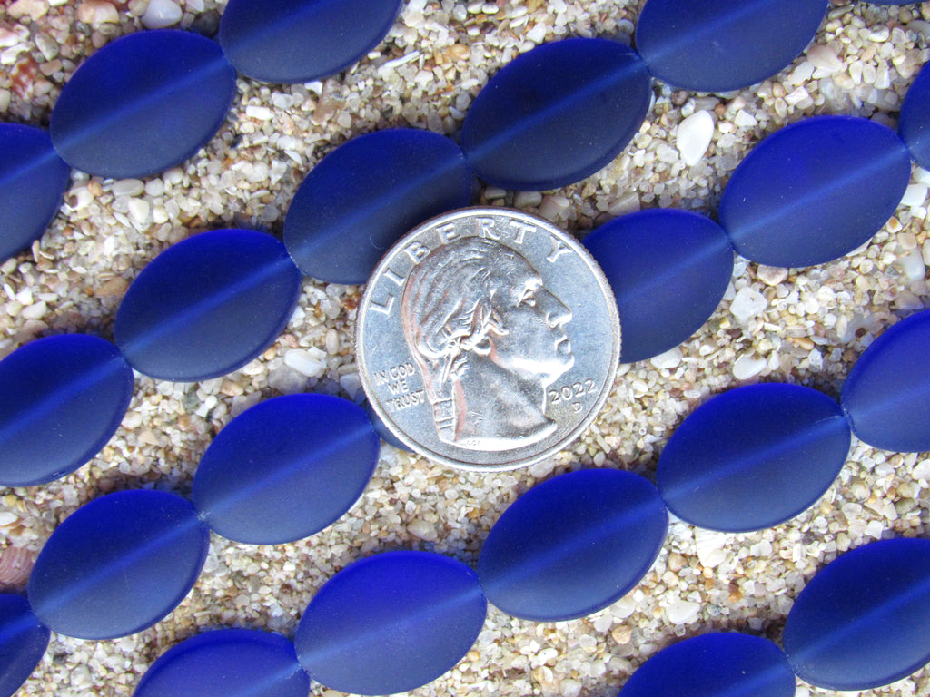 Cultured Sea Glass Beads — Royal Blue -  Frosted Cushion Oval, 18x13mm, 11 Beads/Strand (Copy)