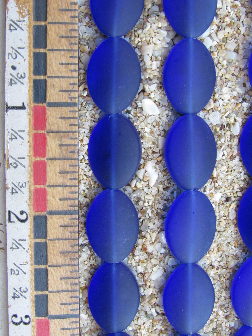 Cultured Sea Glass Beads — Royal Blue -  Frosted Cushion Oval, 18x13mm, 11 Beads/Strand (Copy)