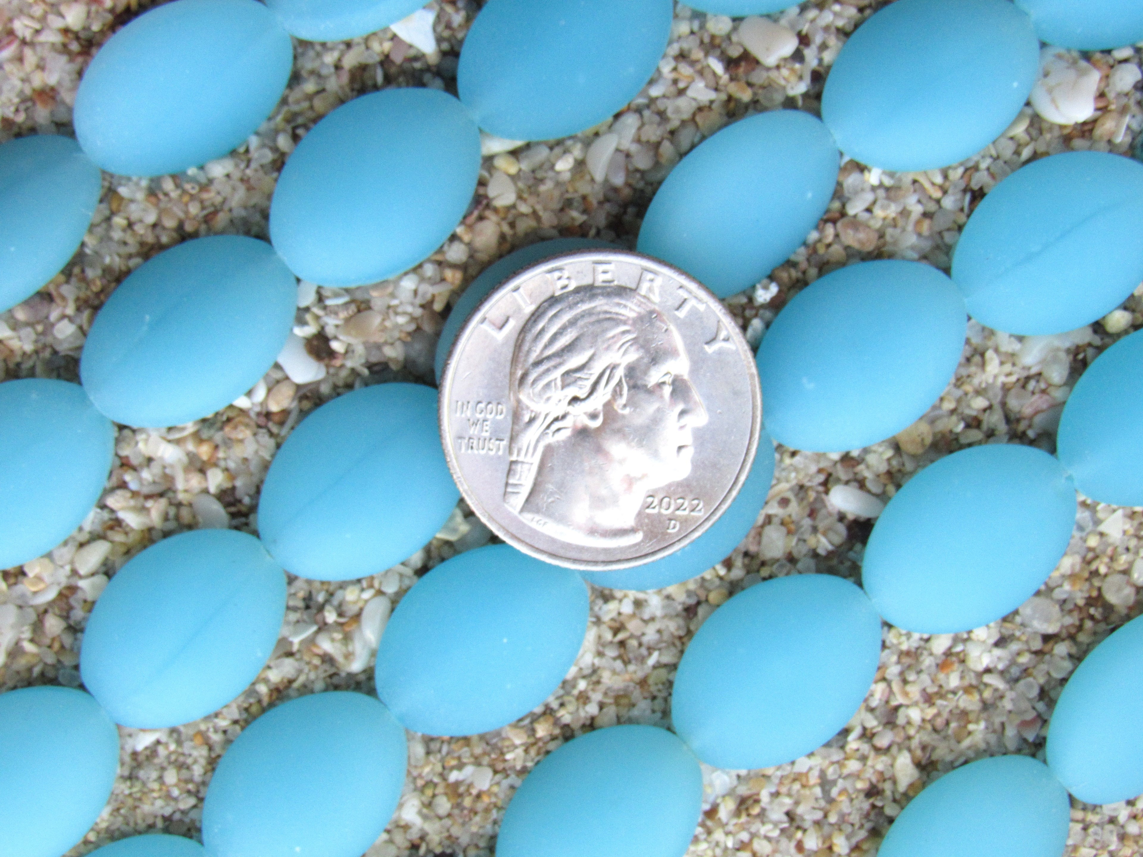Cultured Sea Glass Beads — Opaque Blue Opal -  Frosted Cushion Oval, 18x13mm, 11 Beads/Strand