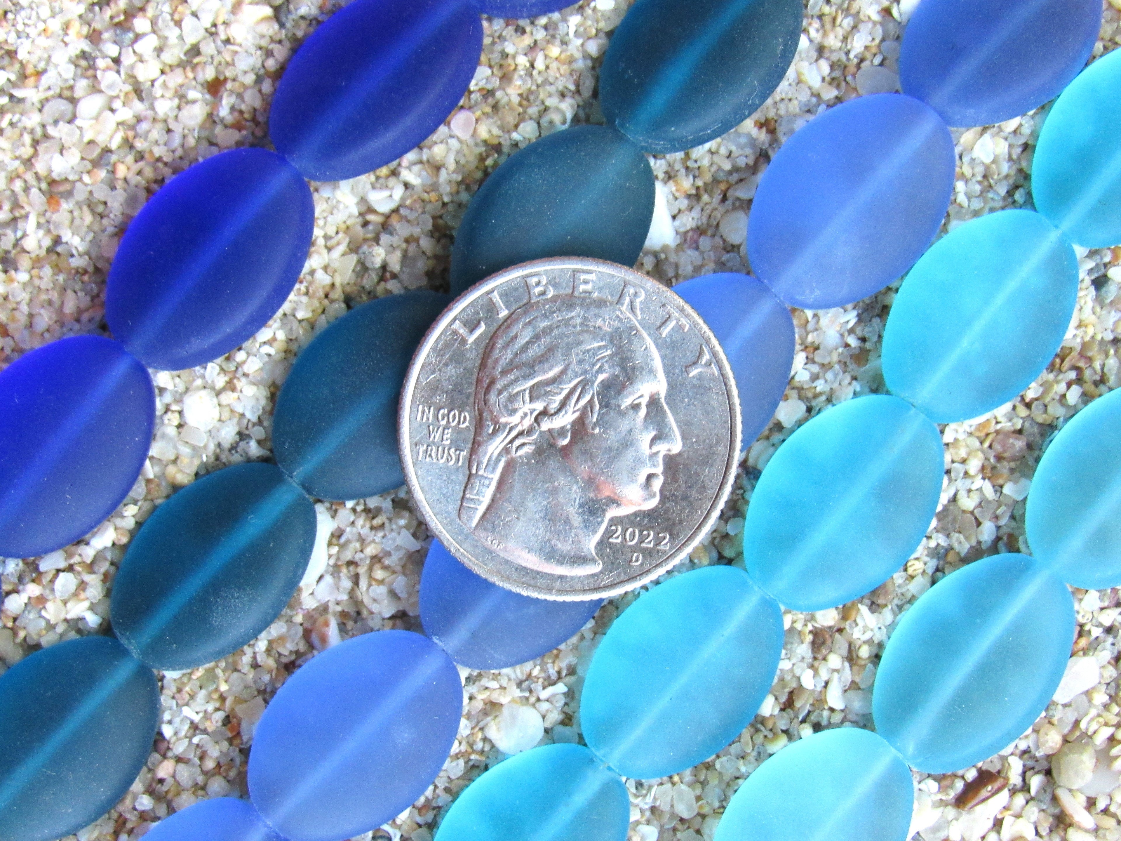 Cultured Sea Glass Cushion Oval Beads - 18x13mm - Assorted Dark Blue - 5 colors