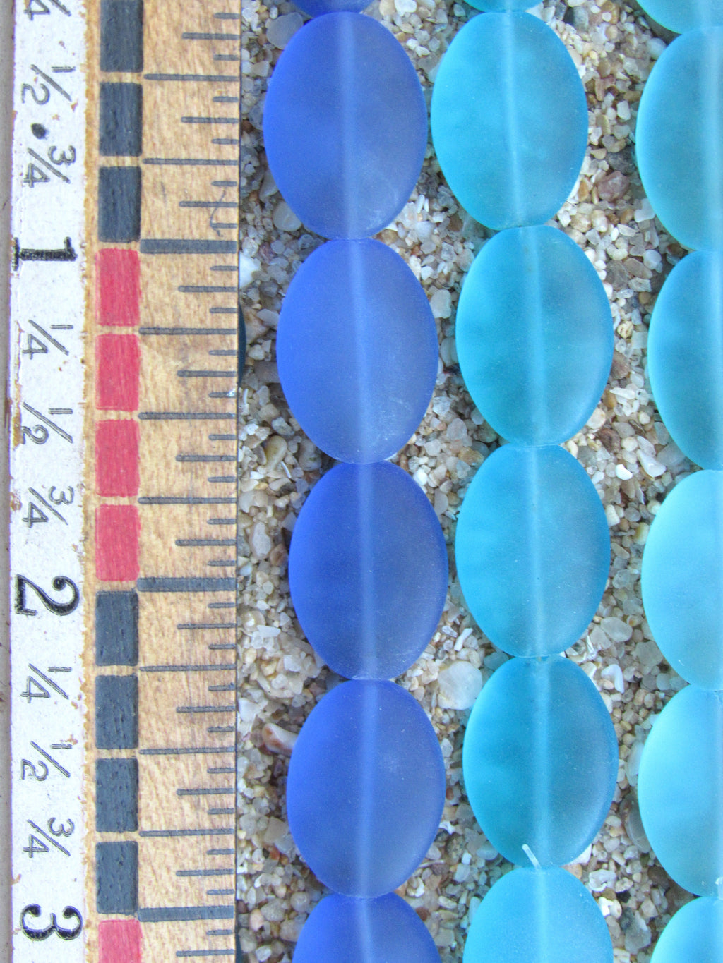 Cultured Sea Glass Cushion Oval Beads - 18x13mm - Assorted Dark Blue - 3 colors