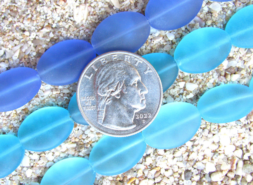 Cultured Sea Glass Cushion Oval Beads - 18x13mm - Assorted Dark Blue - 3 colors
