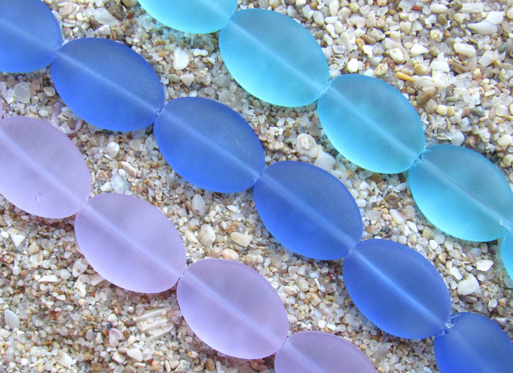Cultured Sea Glass Cushion Oval Beads - 18x13mm - Assorted Blue Purple - 3 Strands (Copy)