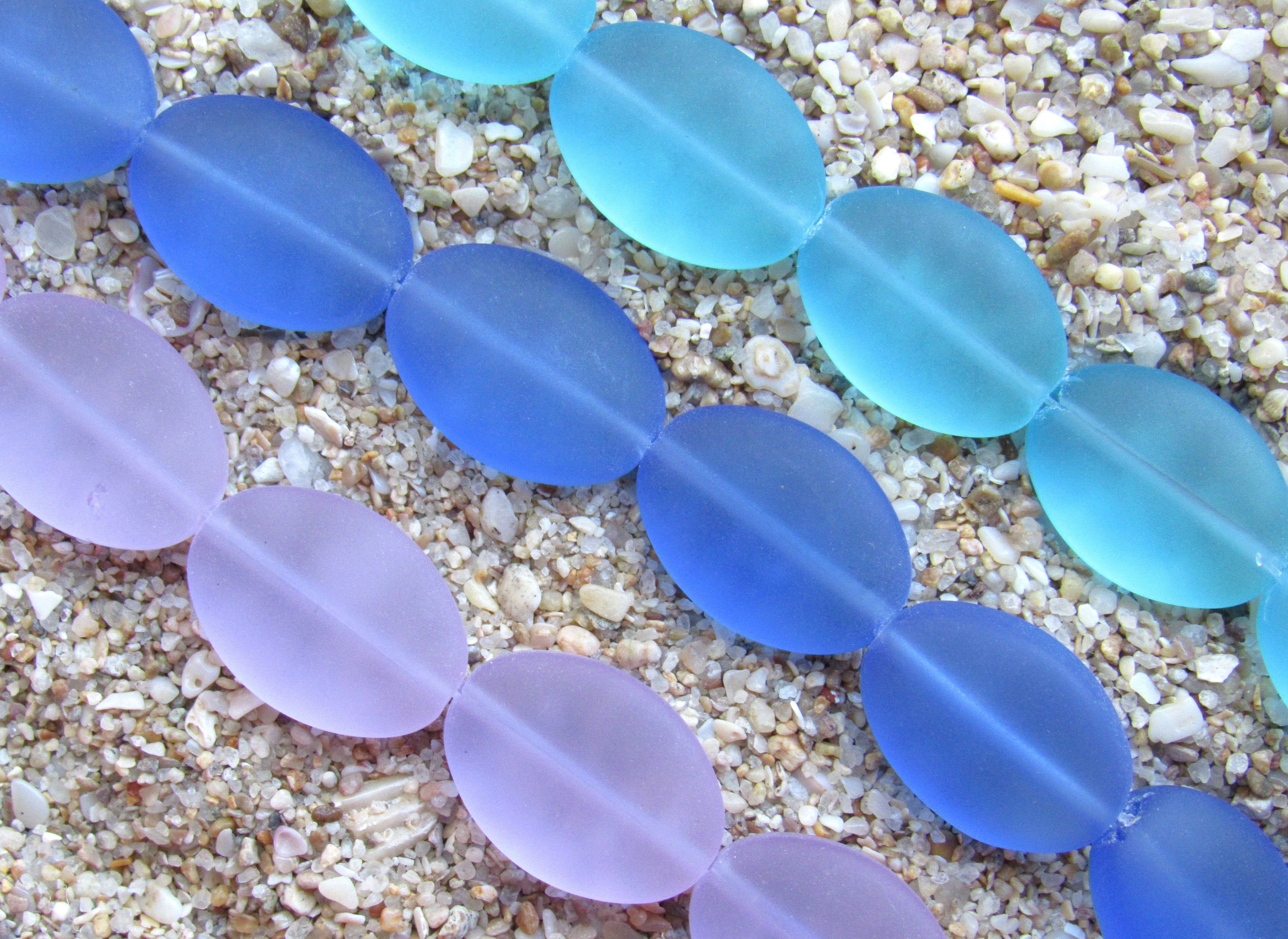 Cultured Sea Glass Cushion Oval Beads - 18x13mm - Assorted Blue Purple - 3 Strands (Copy)