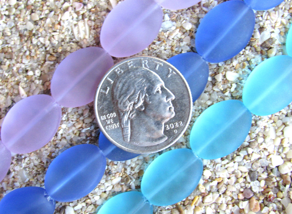 Cultured Sea Glass Cushion Oval Beads - 18x13mm - Assorted Blue Purple - 3 Strands (Copy)