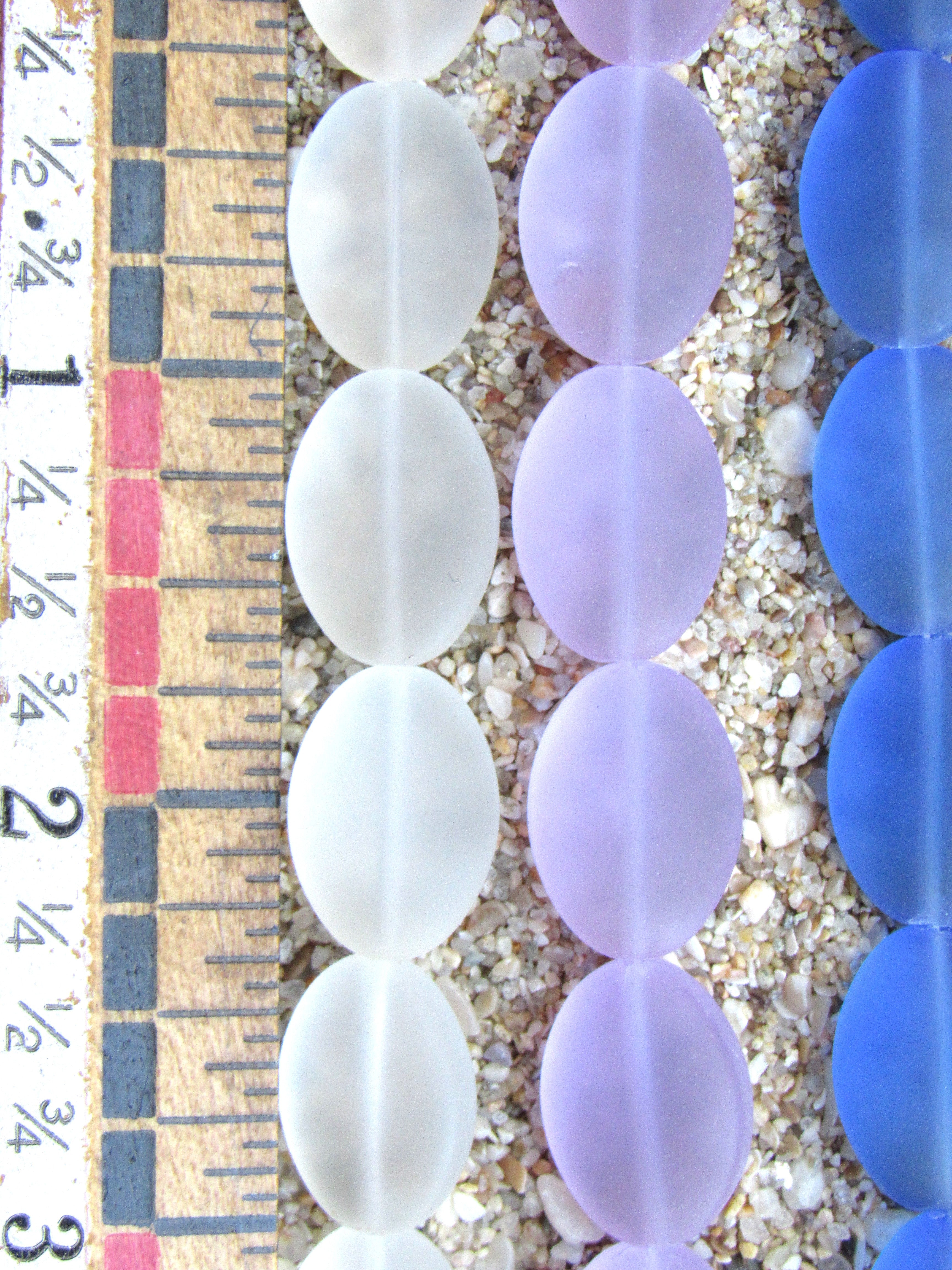 Cultured Sea Glass Cushion Oval Beads - 18x13mm - Assorted Light Blue Purple - 3 Strands