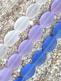 Cultured Sea Glass Cushion Oval Beads - 18x13mm - Assorted Light Blue Purple - 3 Strands