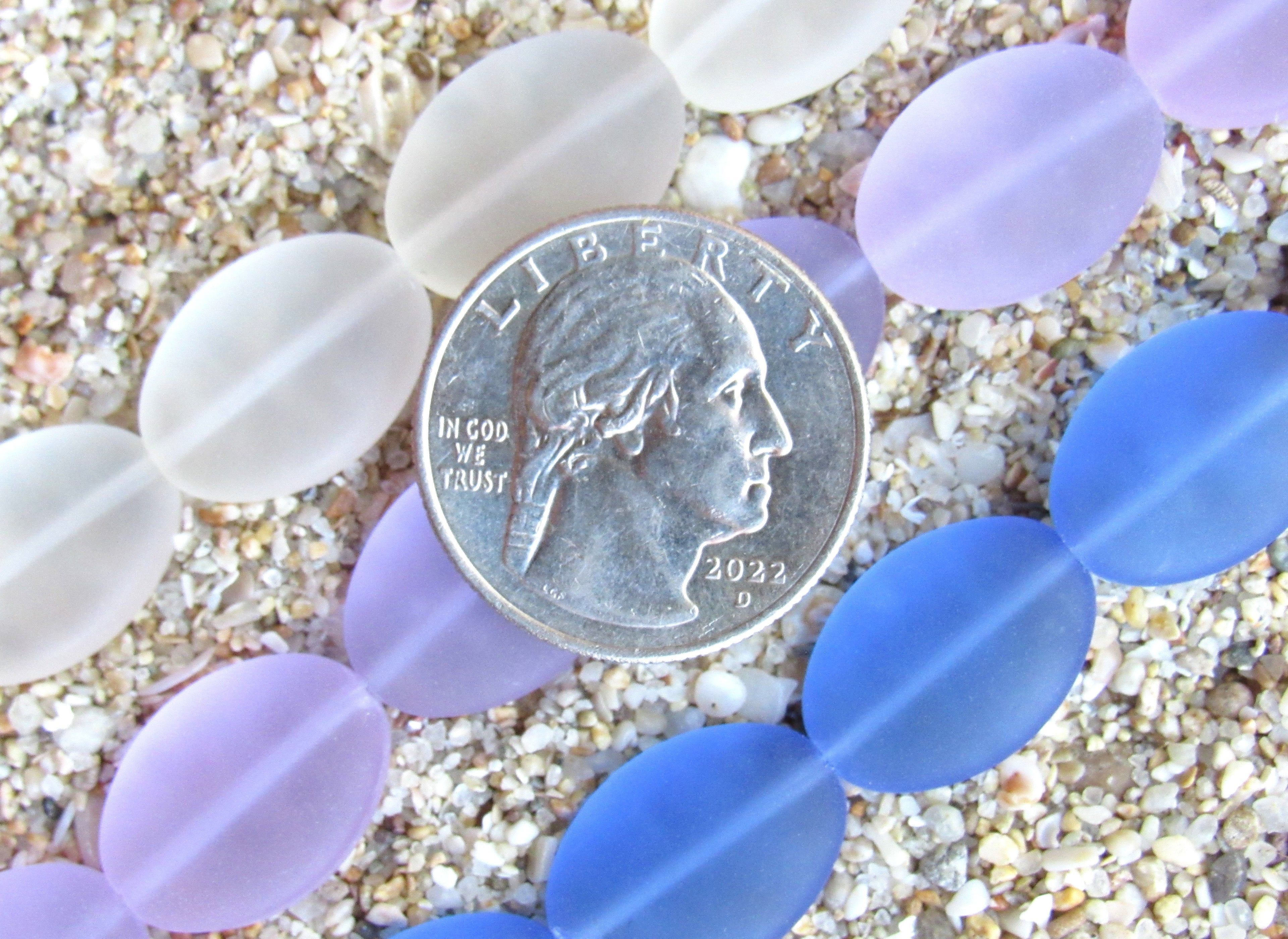 Cultured Sea Glass Cushion Oval Beads - 18x13mm - Assorted Light Blue Purple - 3 Strands