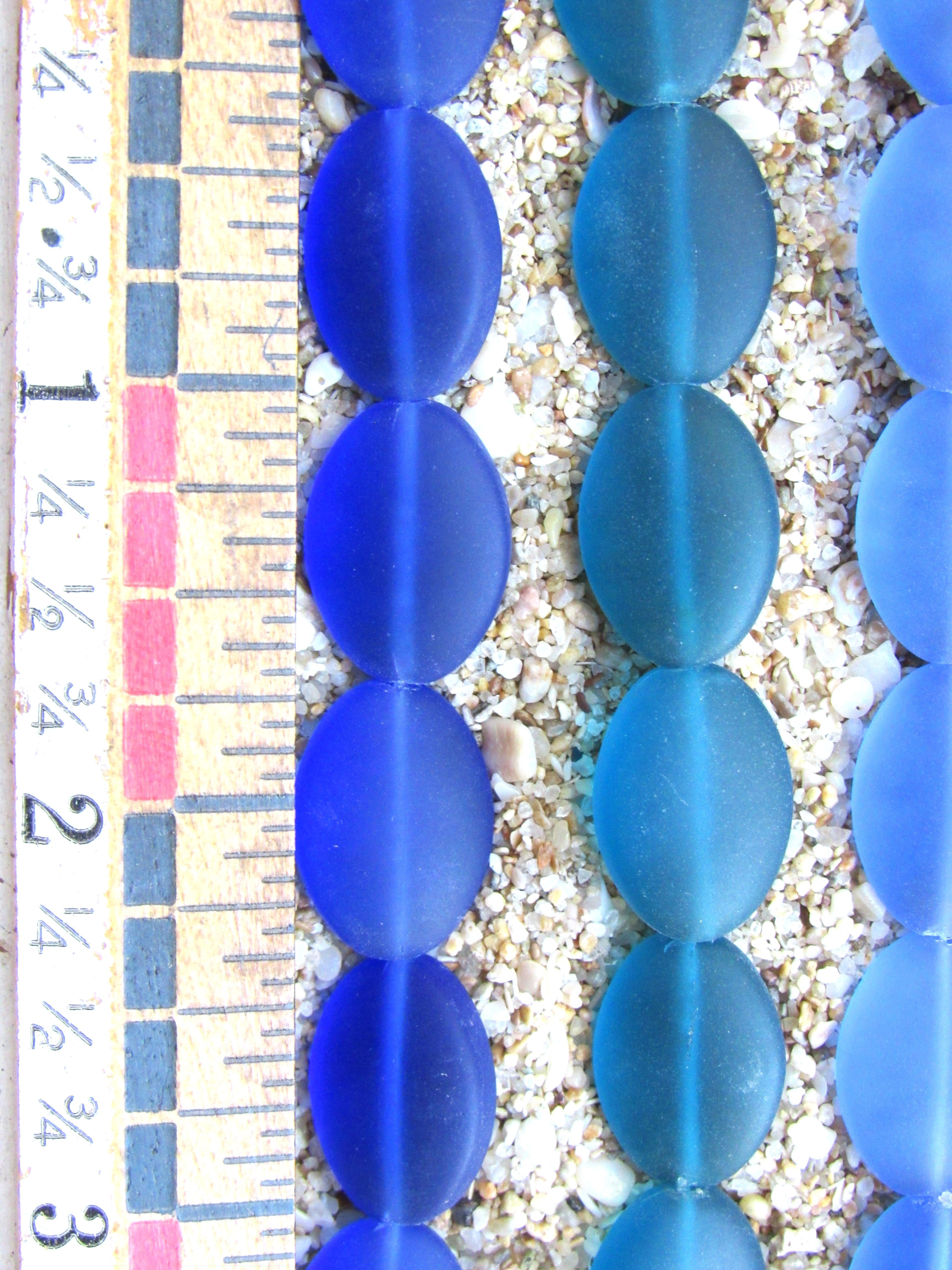 Cultured Sea Glass Cushion Oval Beads - 18x13mm - Assorted Dark Blue - 5 colors
