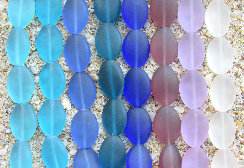 Cultured Sea Glass Cushion Oval Beads - 18x13mm - Assorted Purple Blue - 8 colors