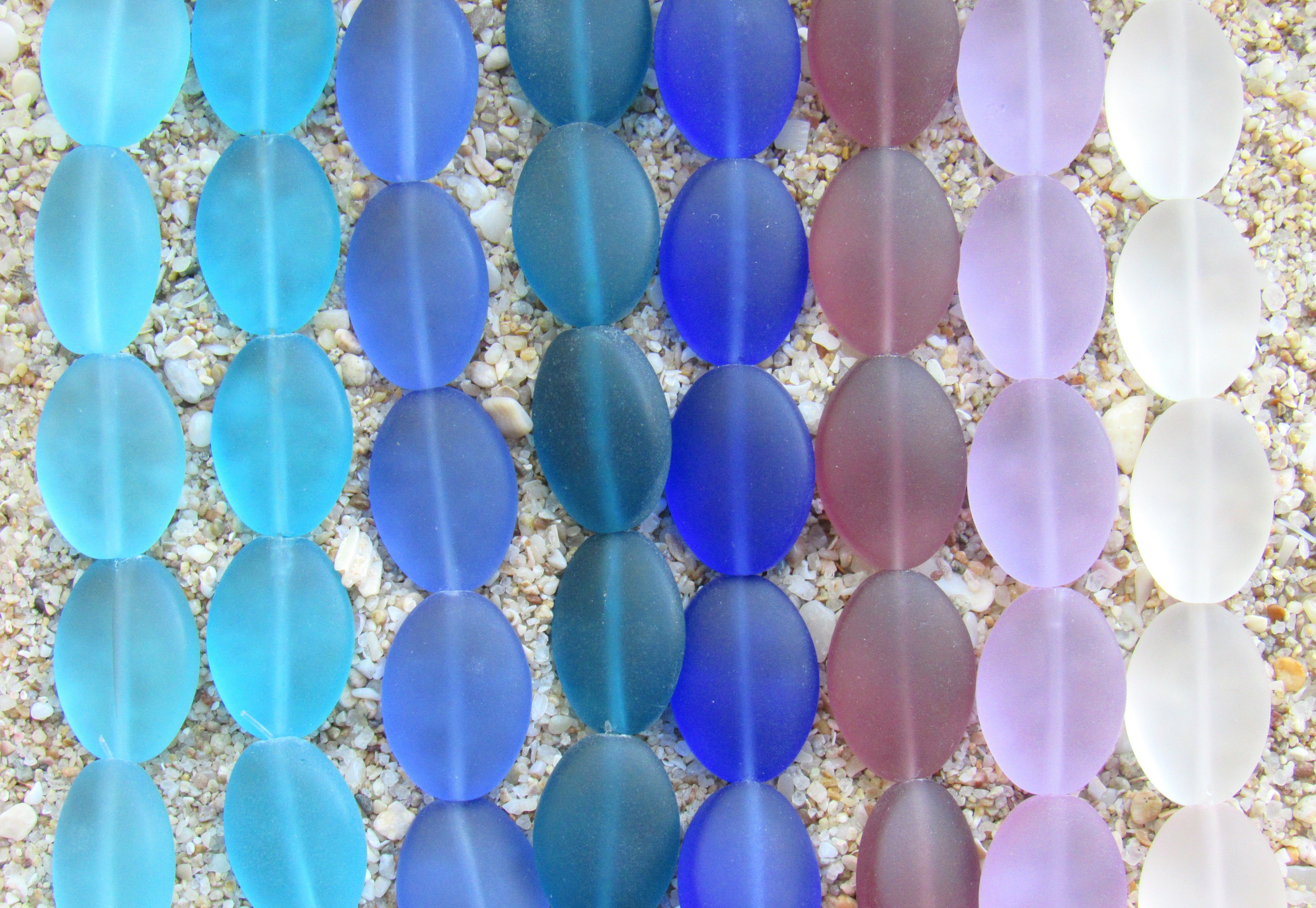 Cultured Sea Glass Cushion Oval Beads - 18x13mm - Assorted Purple Blue - 8 colors