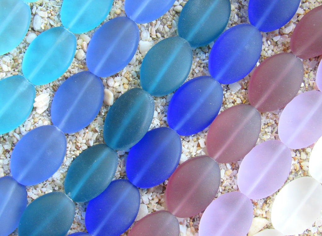 Cultured Sea Glass Cushion Oval Beads - 18x13mm - Assorted Purple Blue - 8 colors
