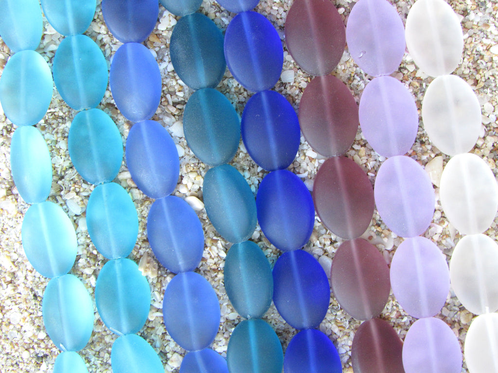 Cultured Sea Glass Cushion Oval Beads - 18x13mm - Assorted Purple Blue - 8 colors