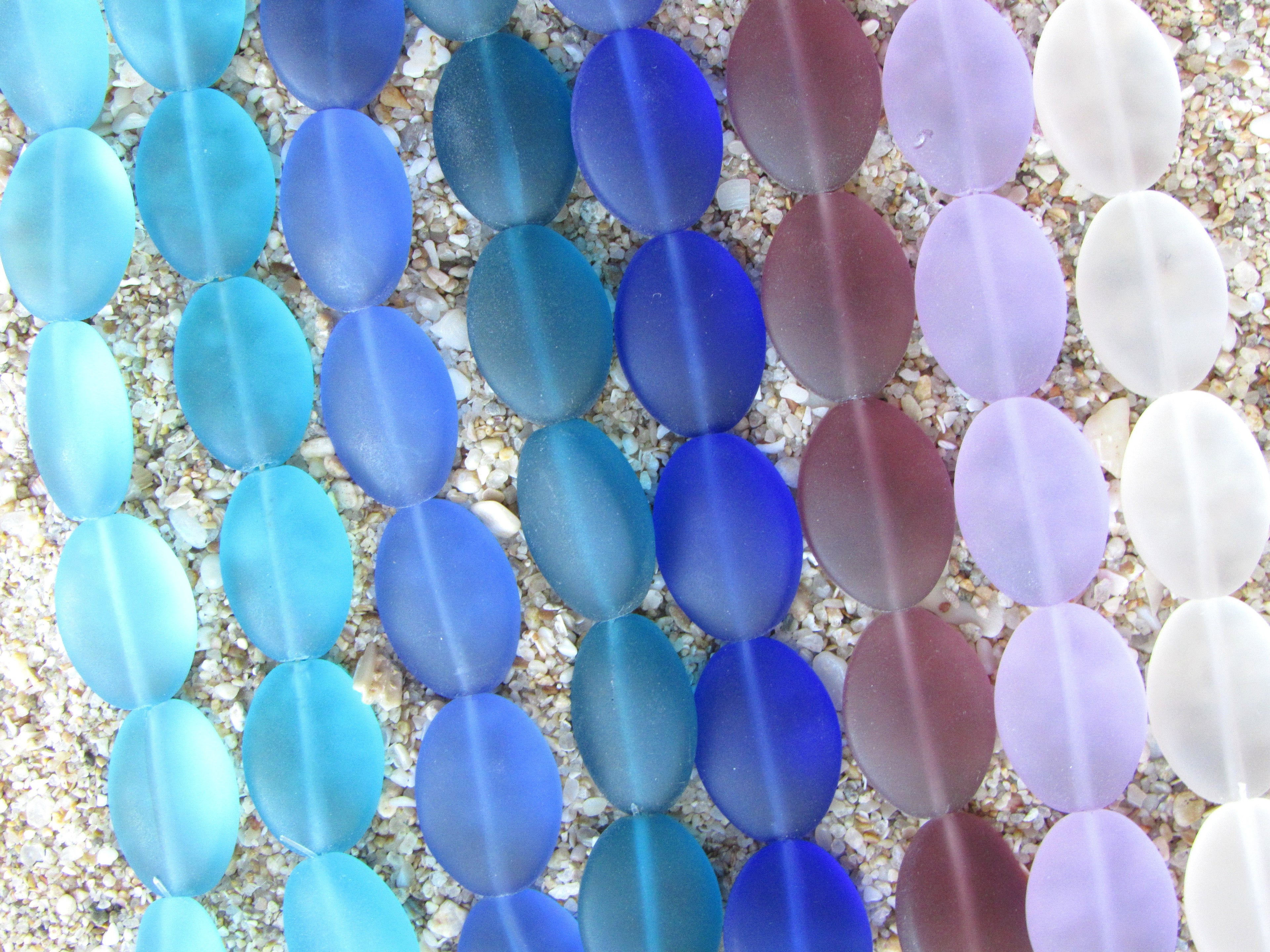 Cultured Sea Glass Cushion Oval Beads - 18x13mm - Assorted Purple Blue - 8 colors