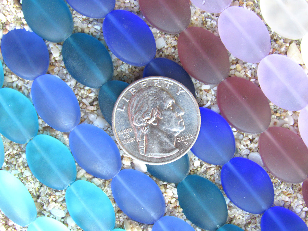 Cultured Sea Glass Cushion Oval Beads - 18x13mm - Assorted Purple Blue - 8 colors