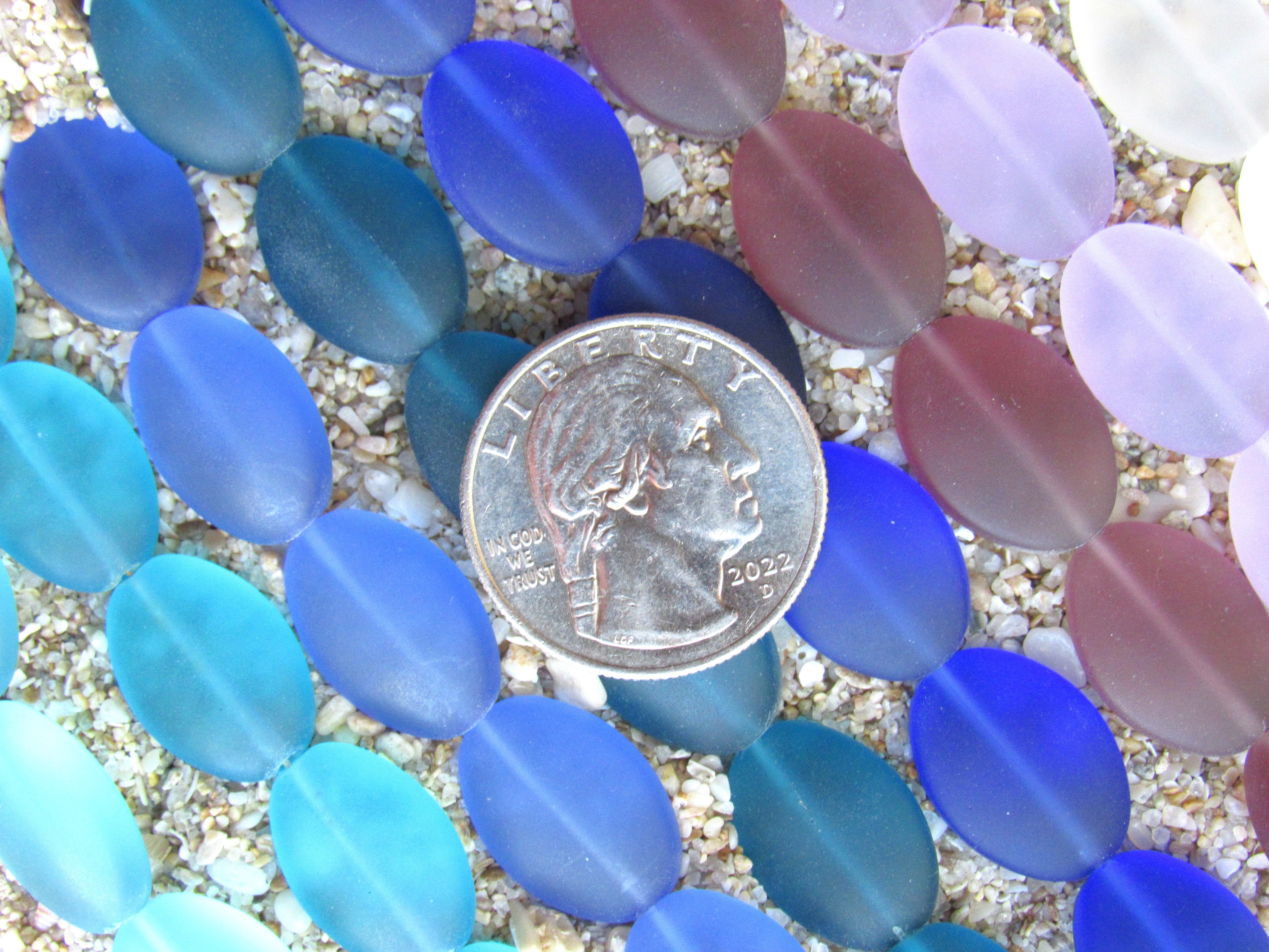 Cultured Sea Glass Cushion Oval Beads - 18x13mm - Assorted Purple Blue - 8 colors