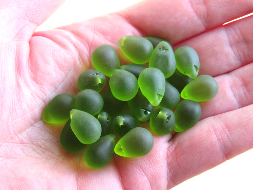 Royal Dark Blue Cultured Sea Glass Teardrop Pendants — Frosted, 14x10mm, Tip-Drilled (Copy)