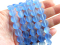 Cultured Sea Glass Puffed Coin Beads - 12mm - Light Sapphire Blue - 8" Strands