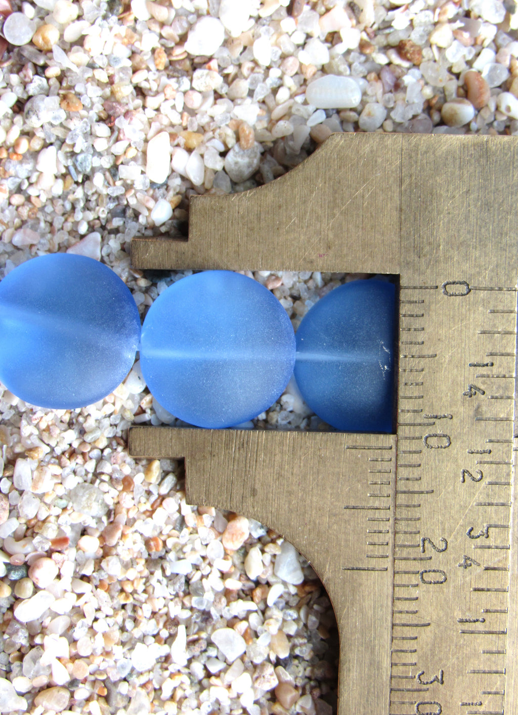 Cultured Sea Glass Puffed Coin Beads - 12mm - Light Sapphire Blue - 8" Strands