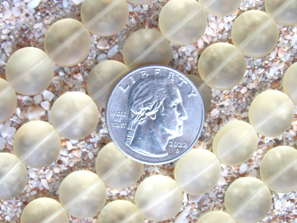 Cultured Sea Glass Puffed Coin Beads - 12mm - Lemon Yellow - 8" Strands for making jewelry (Copy)