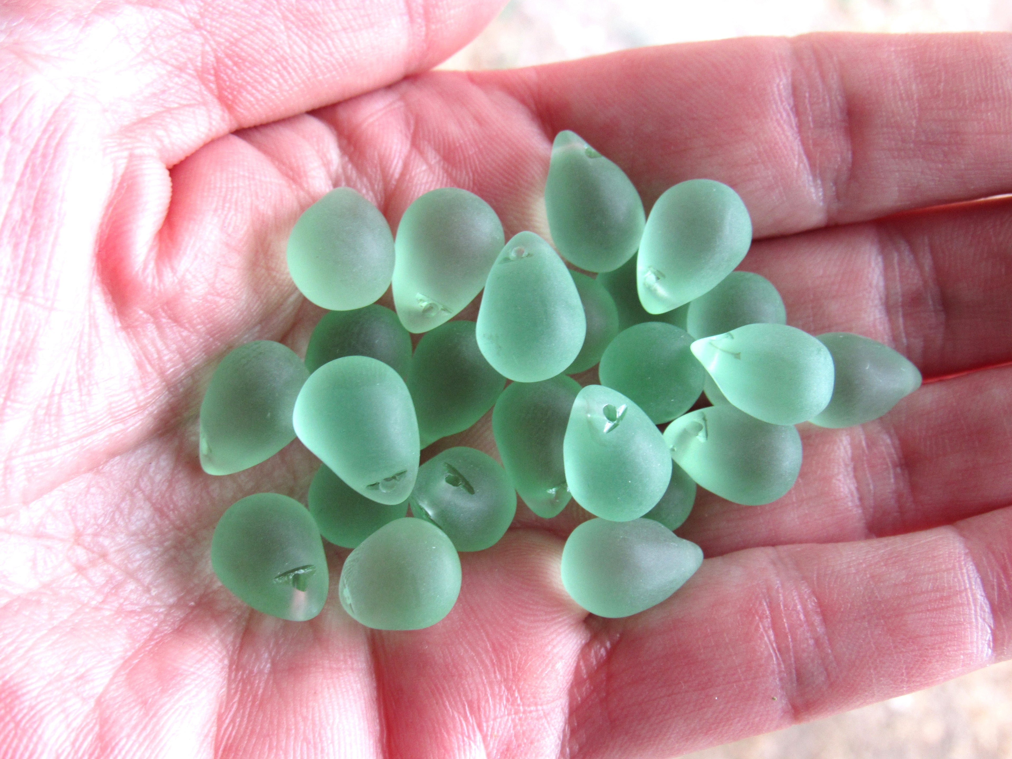 Royal Dark Blue Cultured Sea Glass Teardrop Pendants — Frosted, 14x10mm, Tip-Drilled (Copy) (Copy)