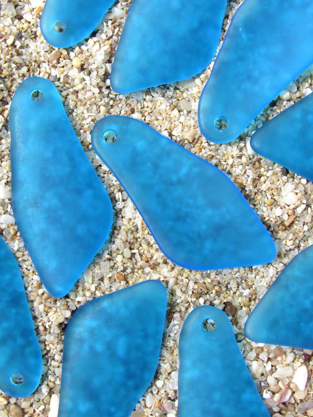 Cultured Sea Glass Shard Pendants - 48x22mm - Pacific Aqua Blue - Top Drilled - 7 Pendants