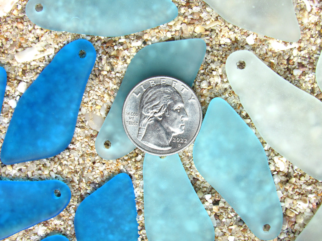 Cultured Sea Glass Shard Pendants - 48x22mm - Blue Mix - Top Drilled - 10 or 20 Pendants