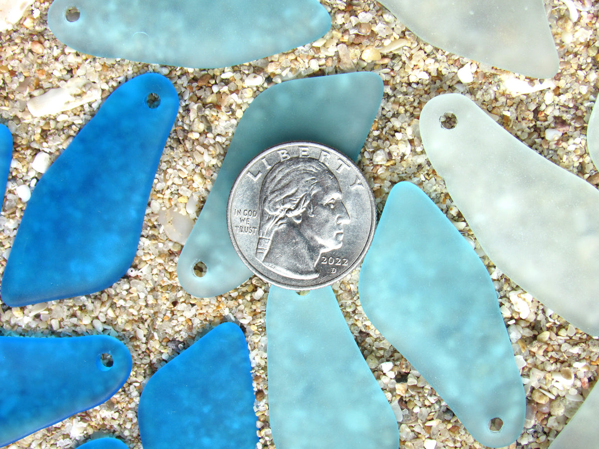 Cultured Sea Glass Shard Pendants - 48x22mm - Blue Mix - Top Drilled - 10 or 20 Pendants