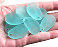 Autumn Green Seafoam Cultured Sea Glass Pendants, 33 × 20mm Oval Teardrop, 3mm Hole