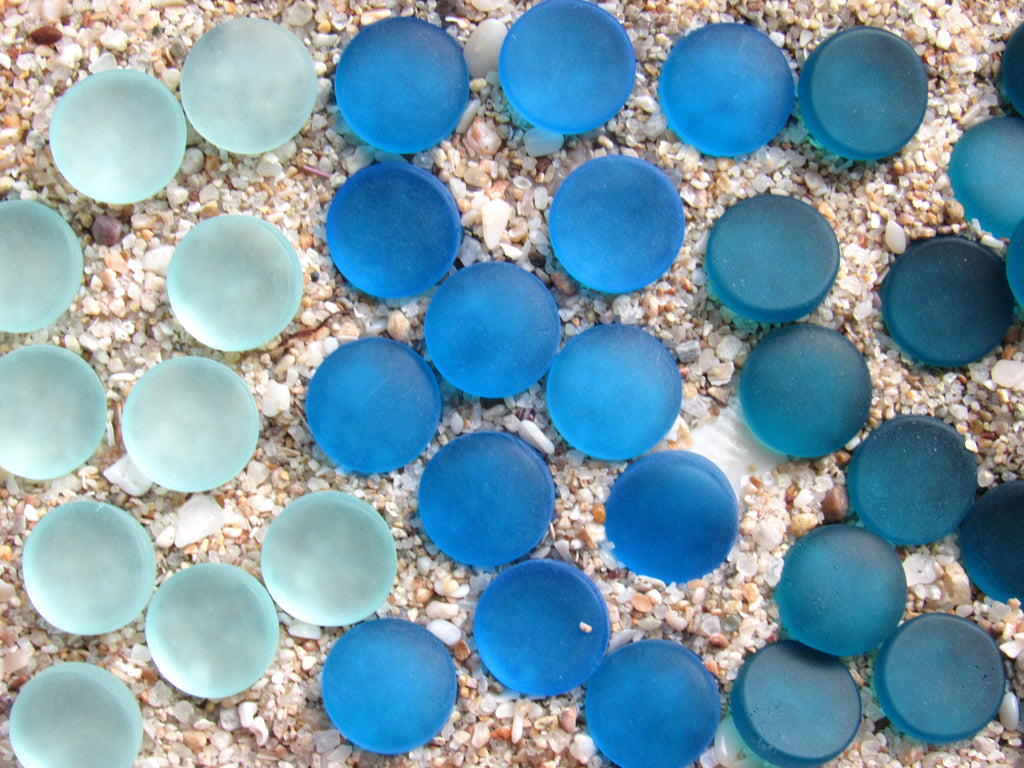 Autumn Green, Pacific Blue & Teal Cultured Sea Glass Cabochons, 12mm Round, Undrilled