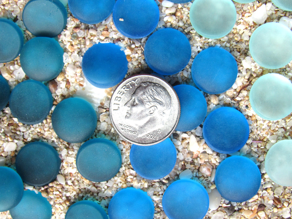 Autumn Green, Pacific Blue & Teal Cultured Sea Glass Cabochons, 12mm Round, Undrilled