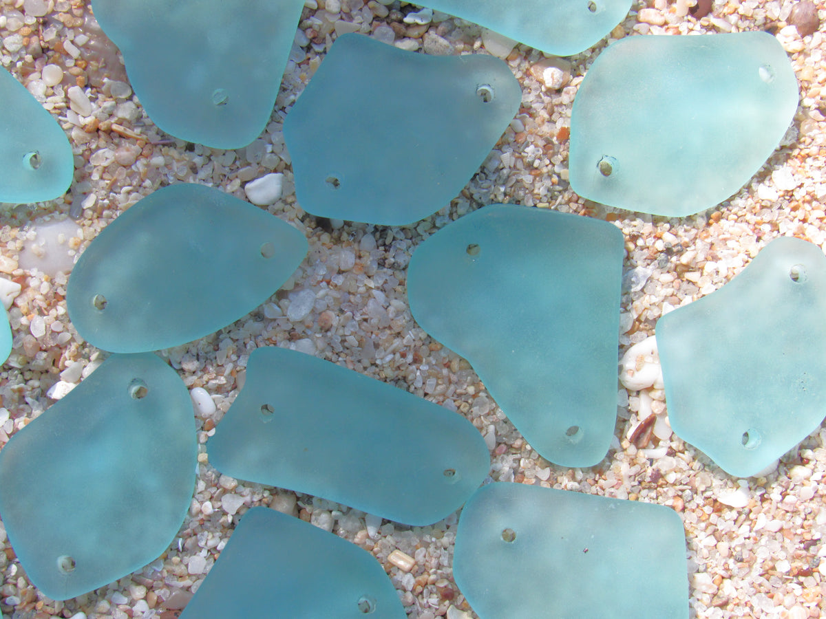 2 holes urquoise Bay Light Aqua Blue Cultured Sea Glass Pendants, Approx. 1 Inch top drilled