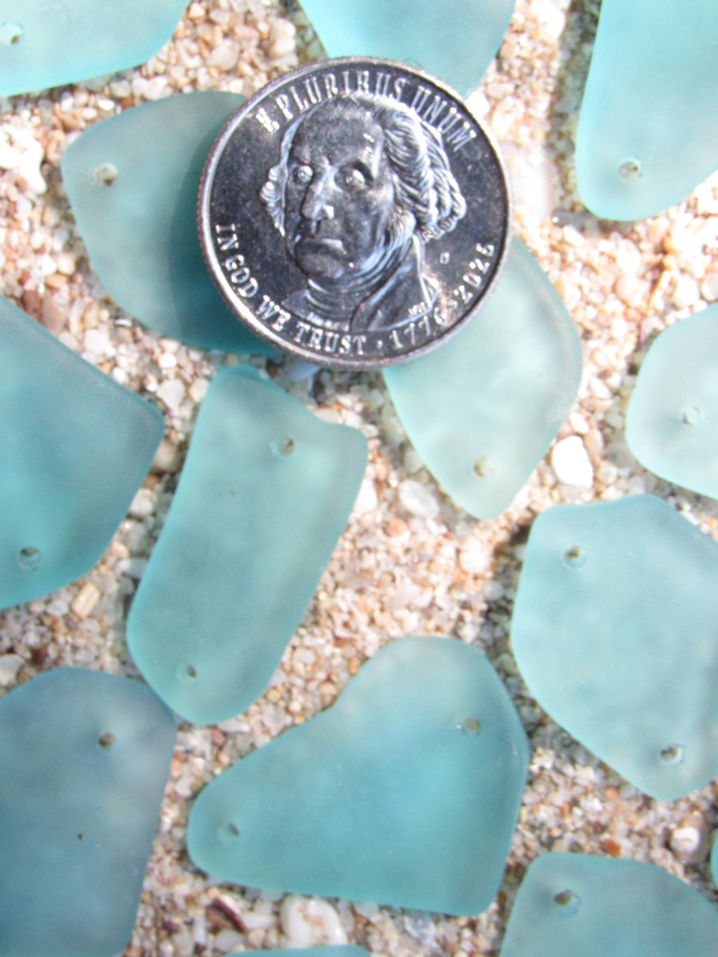2 holes urquoise Bay Light Aqua Blue Cultured Sea Glass Pendants, Approx. 1 Inch top drilled