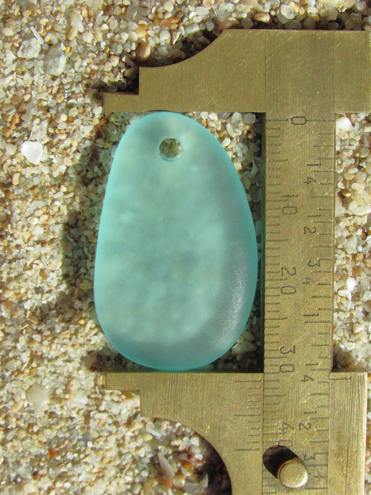 Autumn Green Seafoam Cultured Sea Glass Pendants, 33 × 20mm Oval Teardrop, 3mm Hole