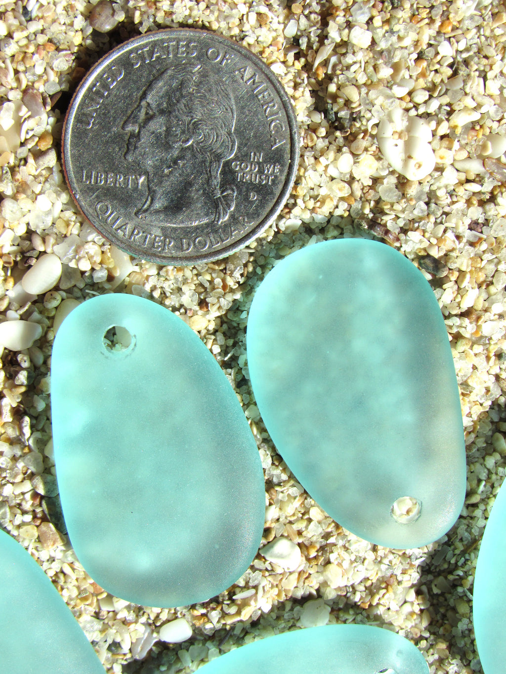 Autumn Green Seafoam Cultured Sea Glass Pendants, 33 × 20mm Oval Teardrop, 3mm Hole