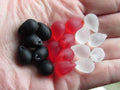 Cultured Sea Glass Teardrop Pendants — Opaque Black Cherry Red Clear, Frosted, 14x10mm, Tip-Drilled