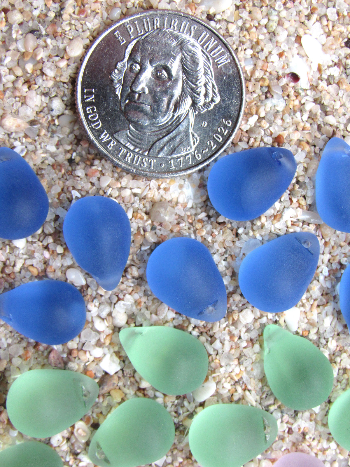 Cultured Sea Glass Teardrop Pendants — Assorted colors, Frosted, 14x10mm, Tip-Drilled Beads
