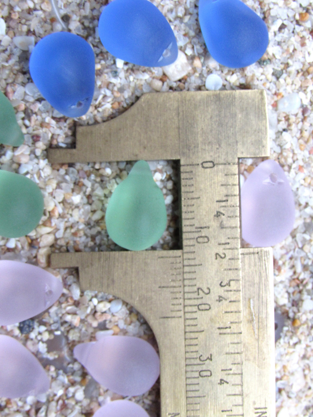 Cultured Sea Glass Teardrop Pendants — Assorted colors, Frosted, 14x10mm, Tip-Drilled Beads