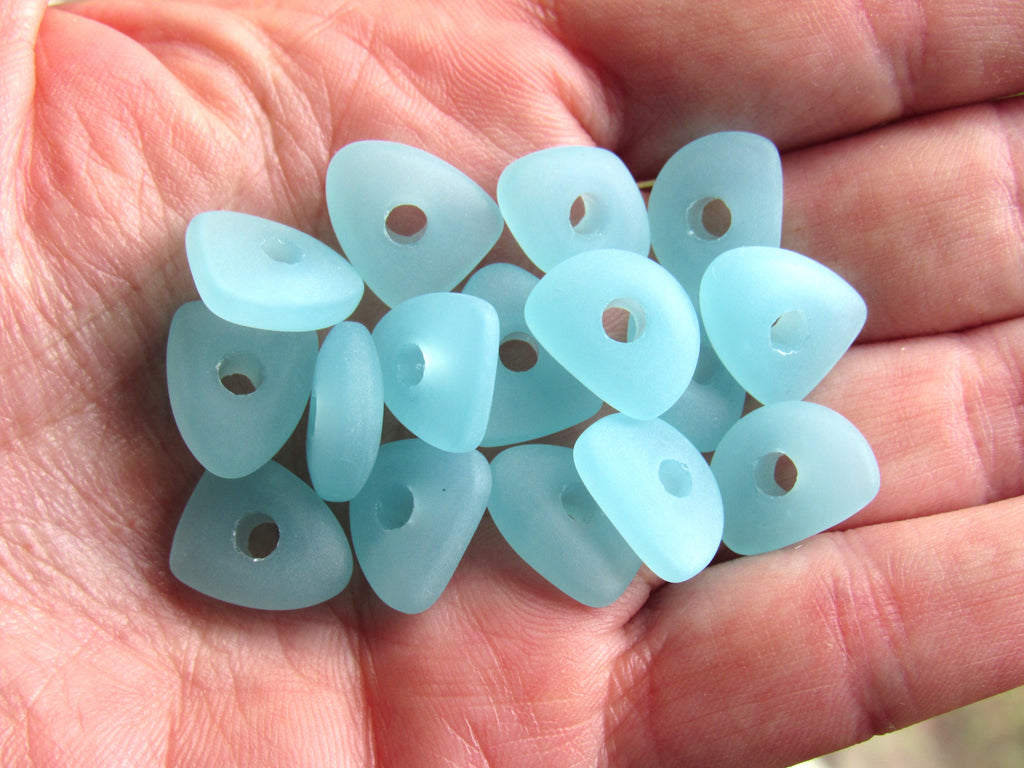 Opaque Pale Seafoam Cultured Sea Glass Pebble Beads, 14x10mm, 3mm Hole, 8-Pack