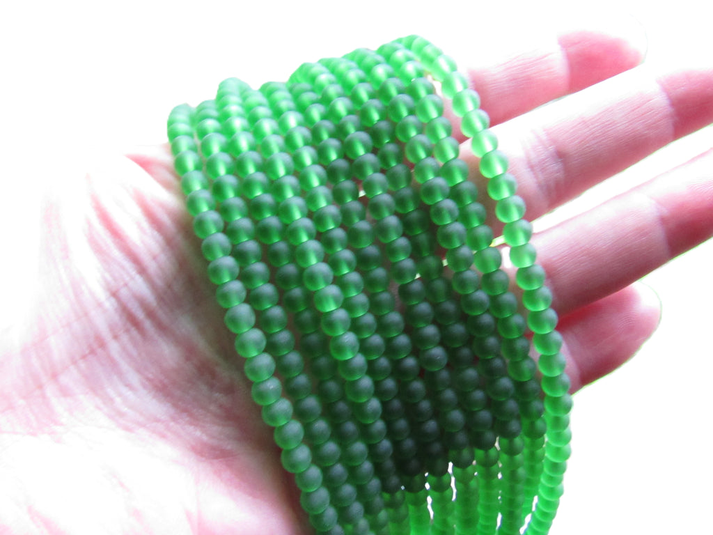 4mm Round Sea Glass Beads - Medium GREEN Frosted Jewelry Supply