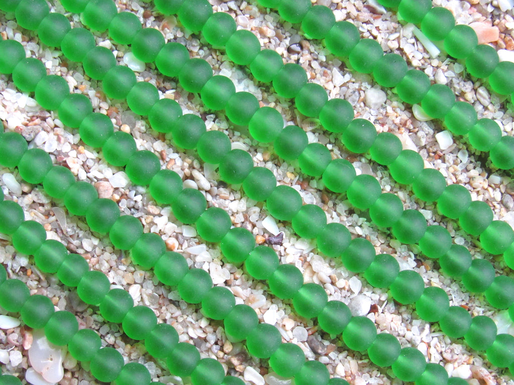 4mm Round Sea Glass Beads - Medium GREEN Frosted Jewelry Supply