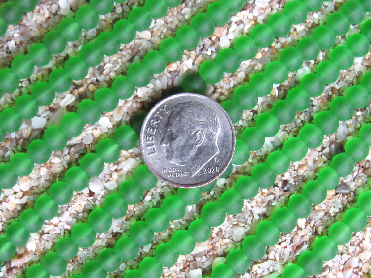 4mm Round Sea Glass Beads - Medium GREEN Frosted Jewelry Supply