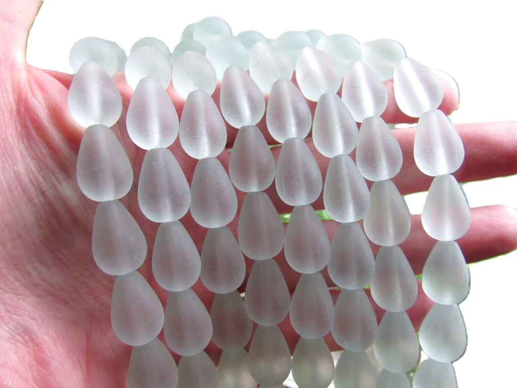 Light Aqua Coke bottle glass color Cultured Sea Glass Teardrop Beads, 16x10mm, 12-Bead Strand Making Jewelry