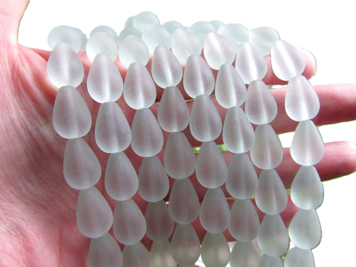Light Aqua Coke bottle glass color Cultured Sea Glass Teardrop Beads, 16x10mm, 12-Bead Strand Making Jewelry