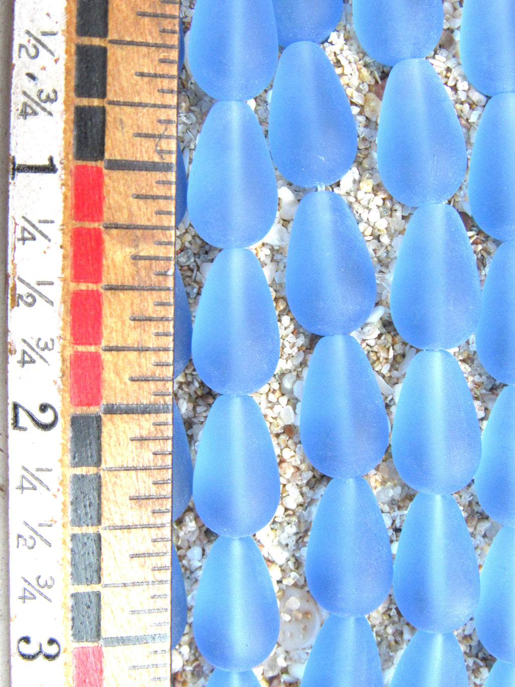 Light Sapphire Blue Cultured Sea Glass Teardrop Beads, 16x10mm, 12-Bead Strand