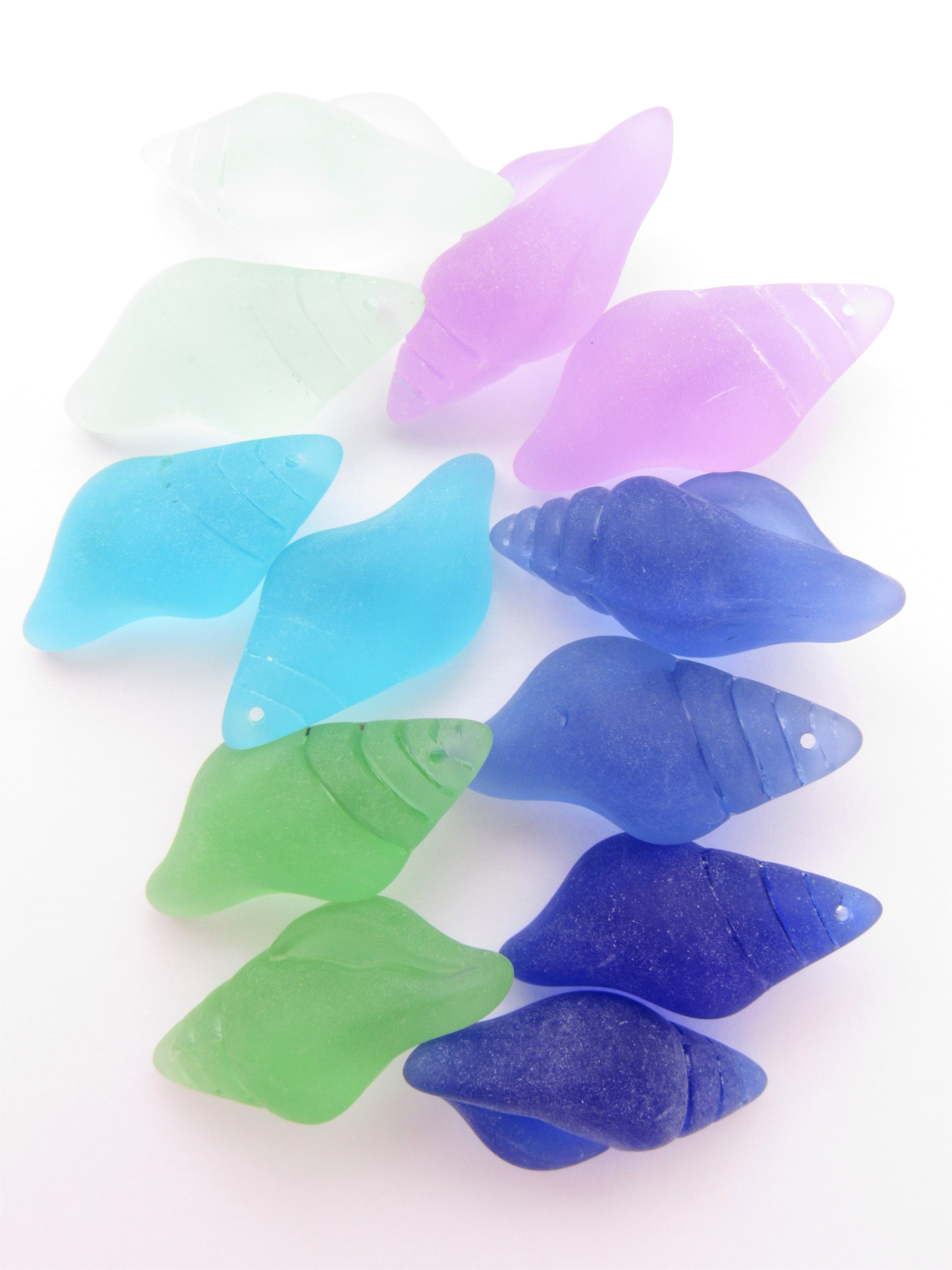 Large Conch Shell Sea Glass Pendants - Top Drilled Frosted 39x20mm Beach Jewelry Supply