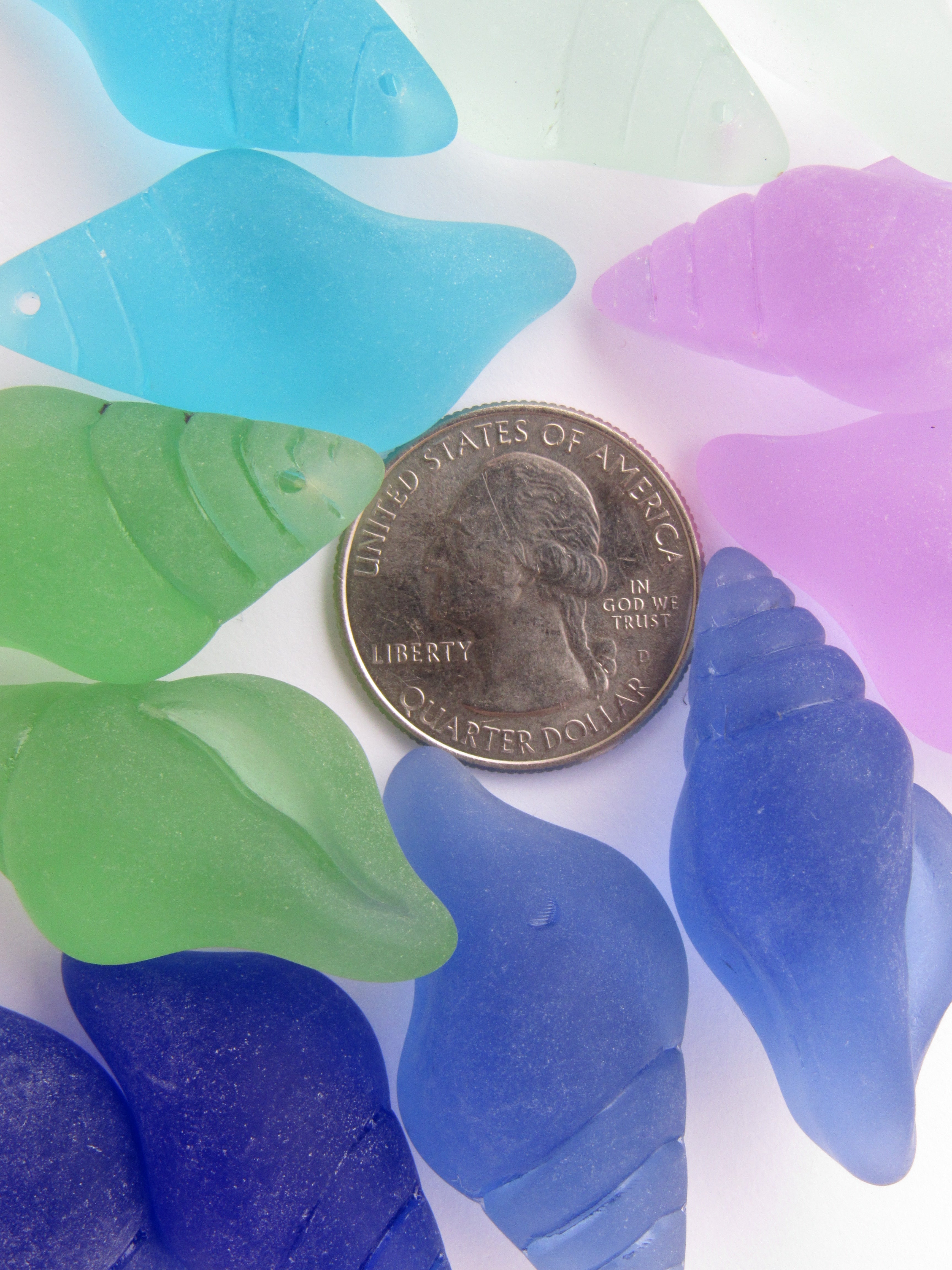 Large Conch Shell Sea Glass Pendants - Top Drilled Frosted 39x20mm Beach Jewelry Supply