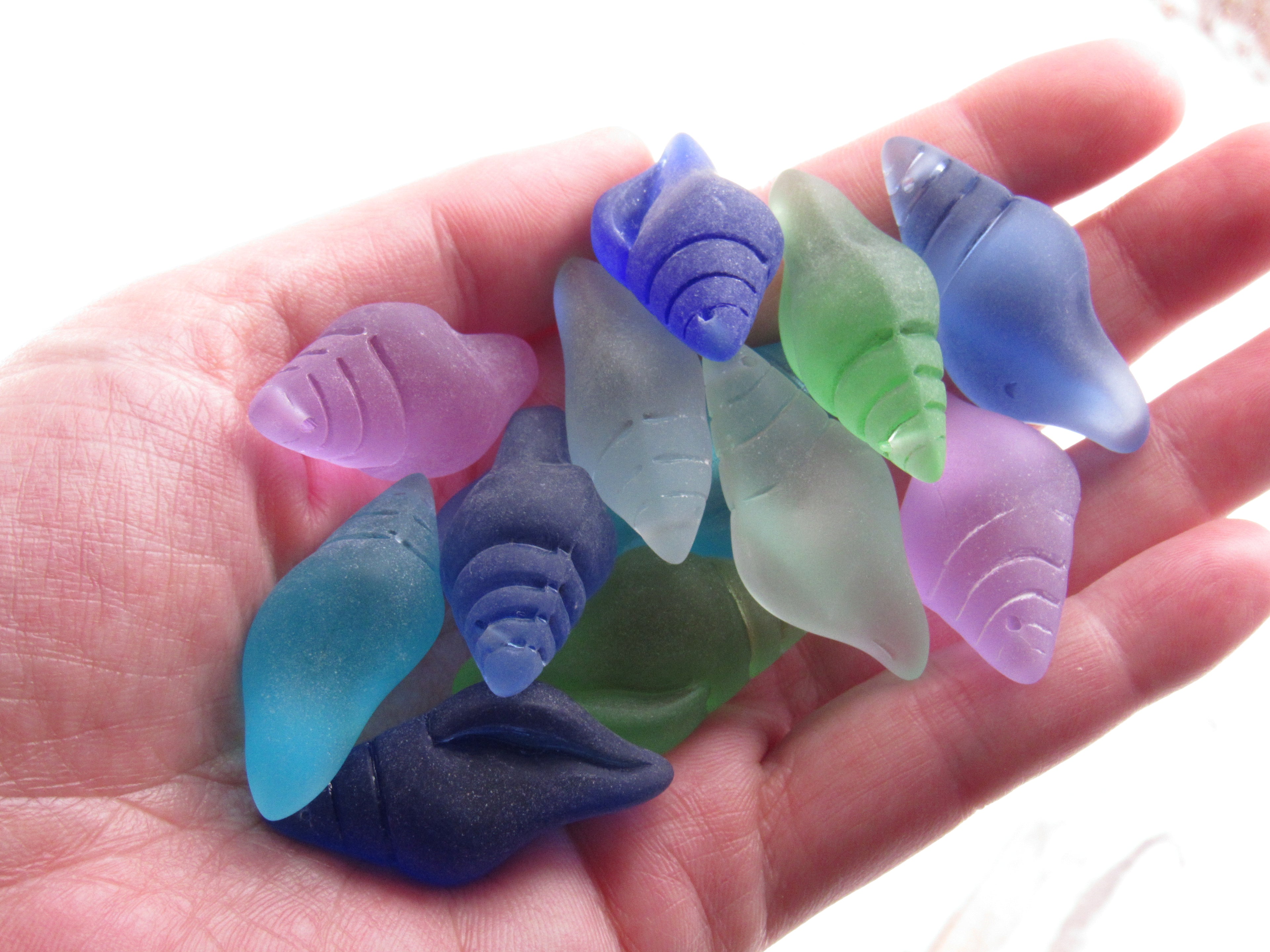 Large Conch Shell Sea Glass Pendants - Top Drilled Frosted 39x20mm Beach Jewelry Supply