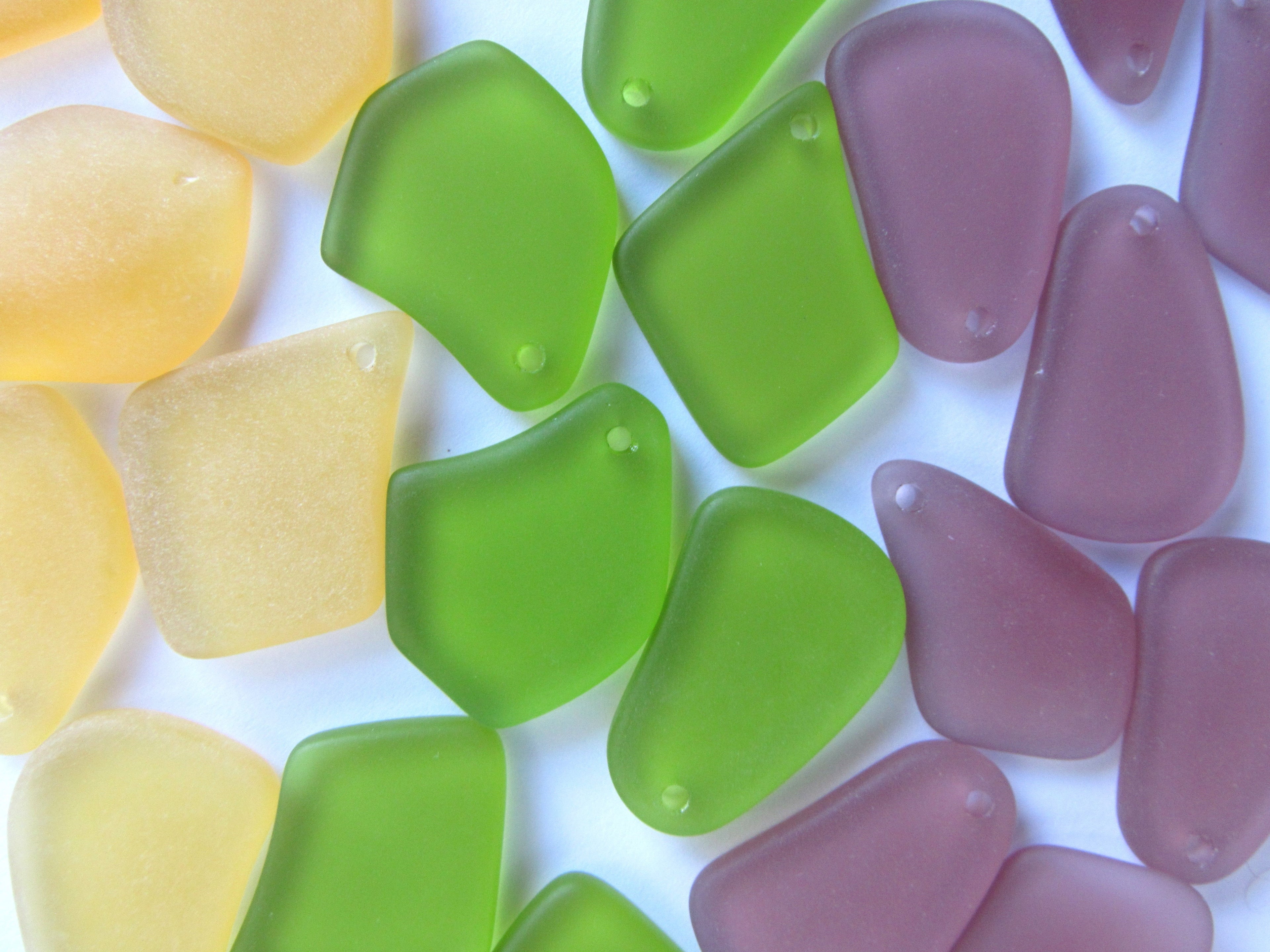 Frosted Cultured Sea Glass Pendants - 1" Freeform Assorted Bold colors