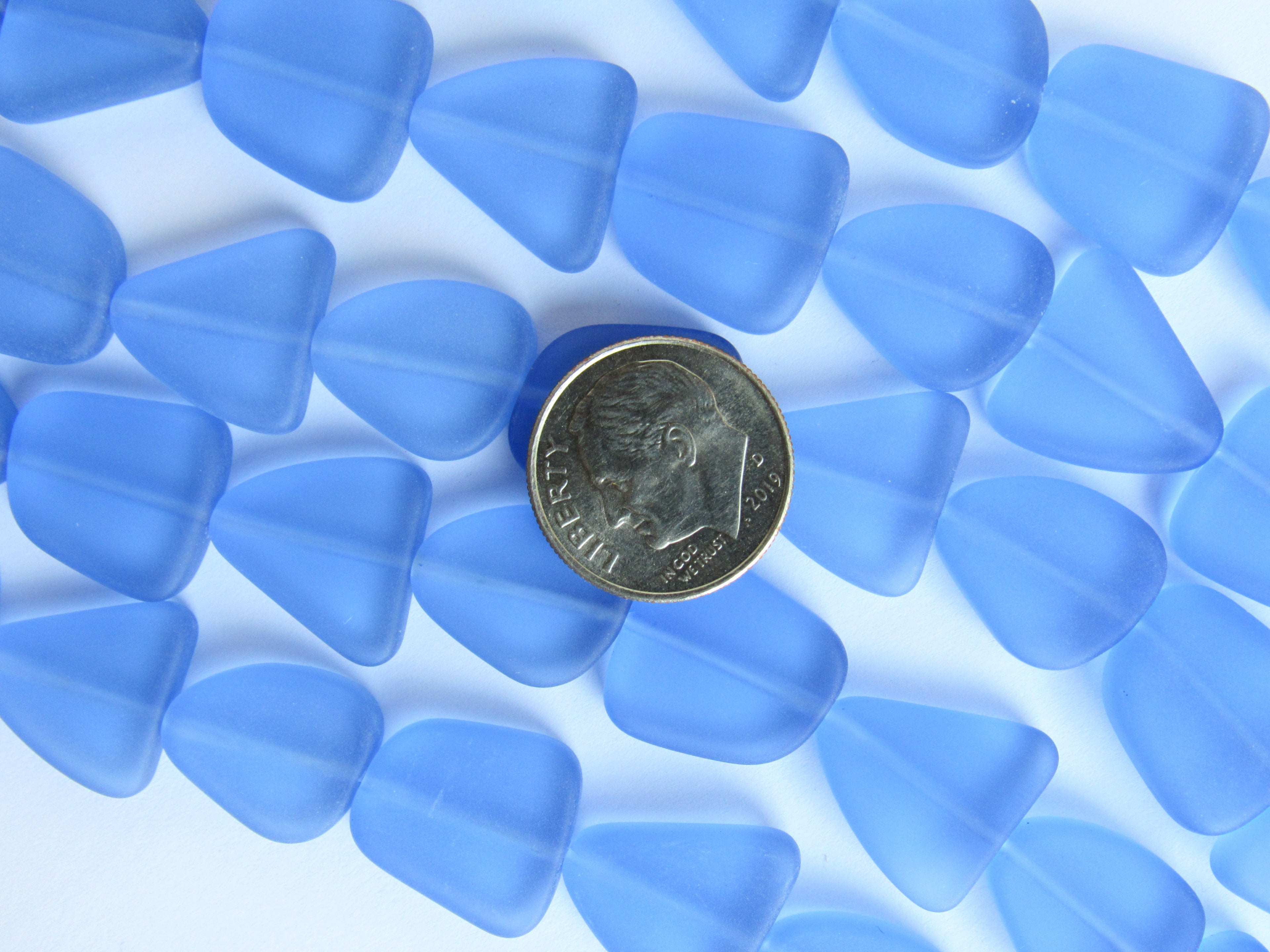 Cultured Sea Glass Beads - 15mm Light Sapphire Blue Flat Freeform Strands